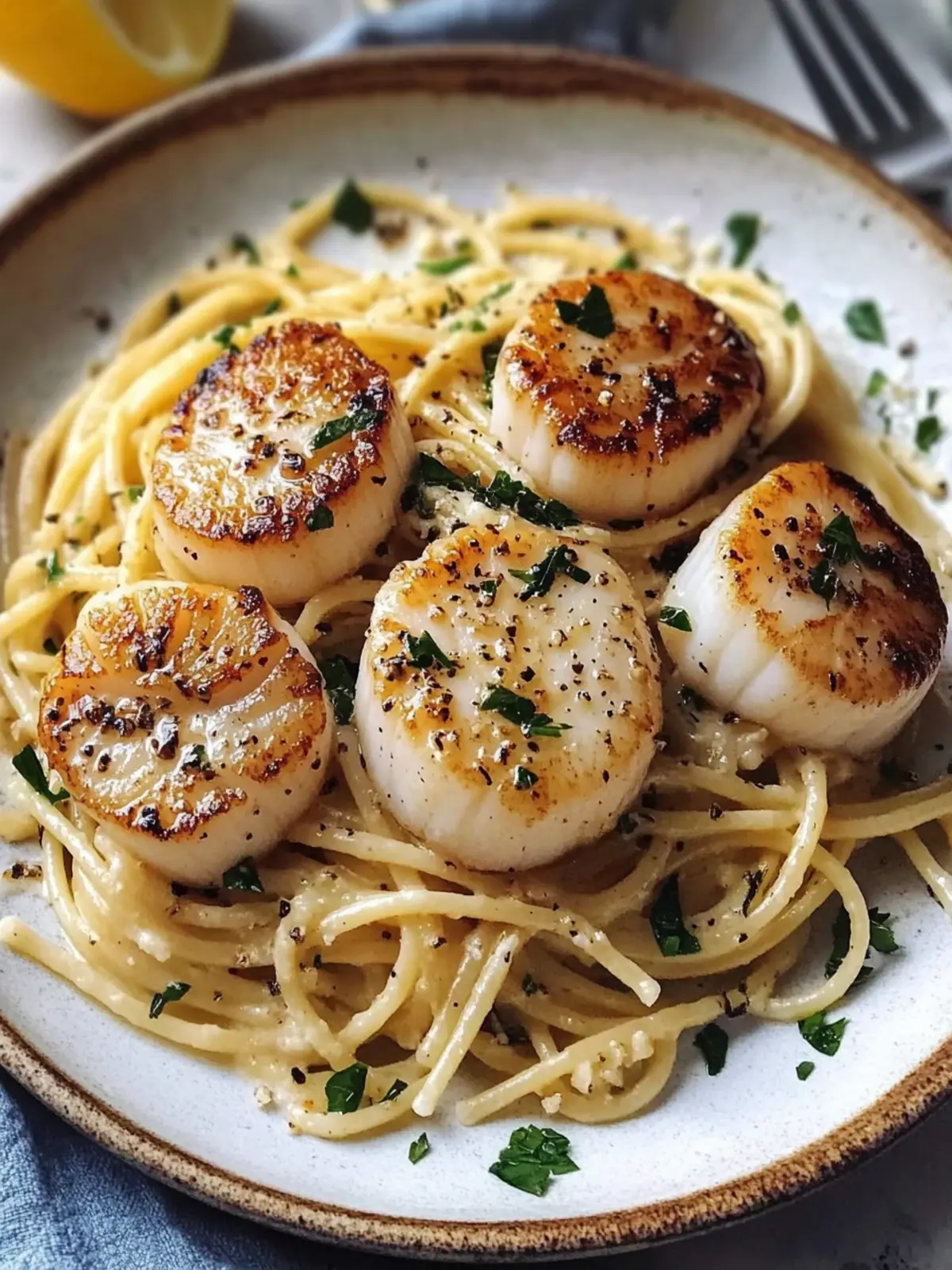 Seared Scallops over Garlic Pasta: A Romantic Dinner Delight 3 Seared Scallops over Garlic Pasta