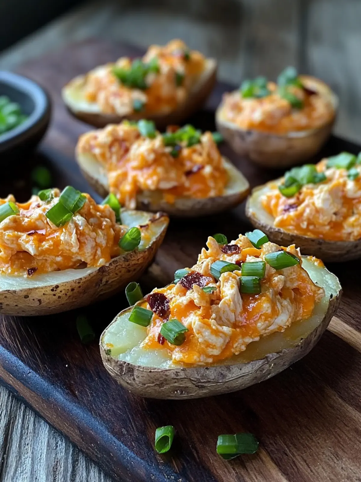 Crispy Buffalo Chicken Dip Loaded Potato Skins: Game Day Hit! 4 Crispy Buffalo Chicken Dip Loaded Potato Skins