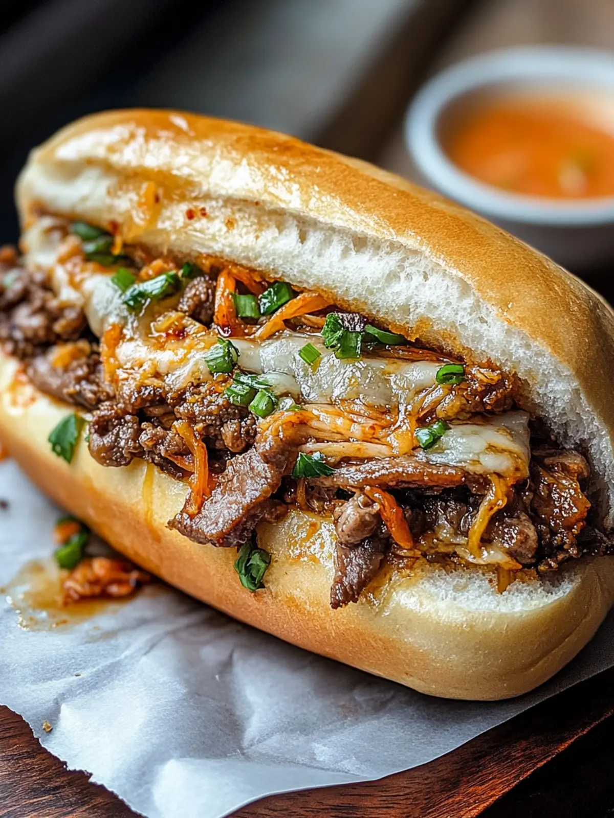 Savory Korean-Inspired Kimchi Bulgogi Cheesesteak Delight 4 Korean-Inspired Kimchi Bulgogi Cheesesteak