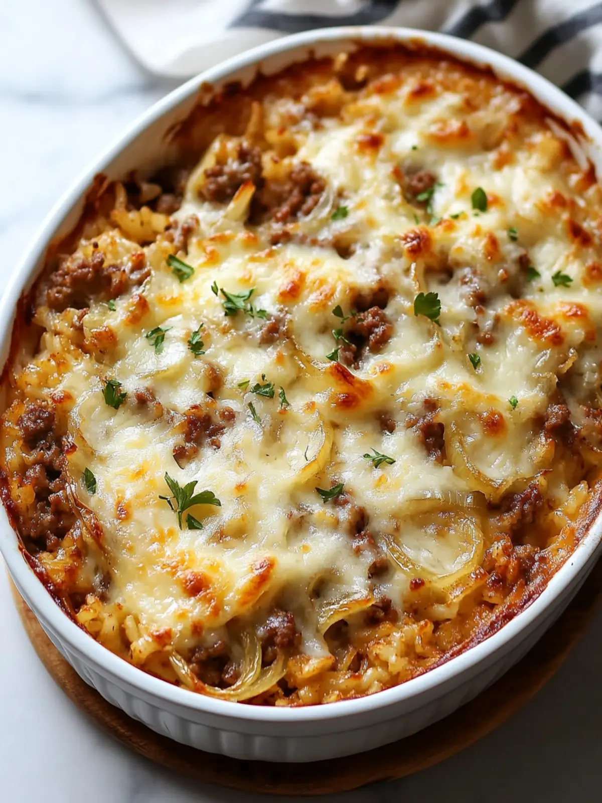 Quick French Onion Ground Beef Rice Casserole