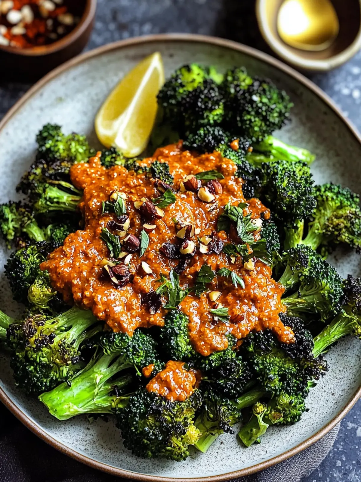Charred Broccoli with Hazelnut Romesco