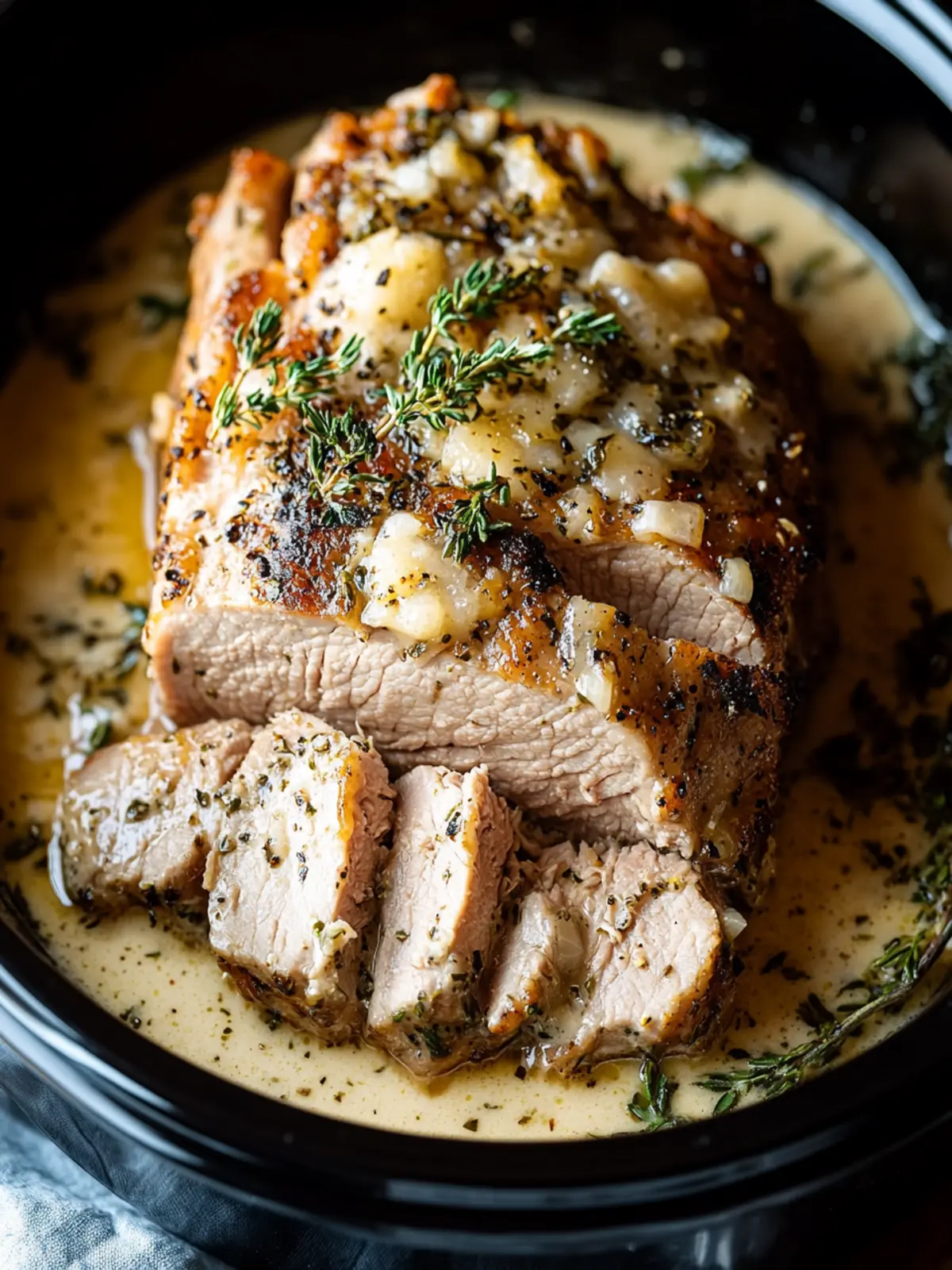 Crockpot Creamy Garlic Pork Loin