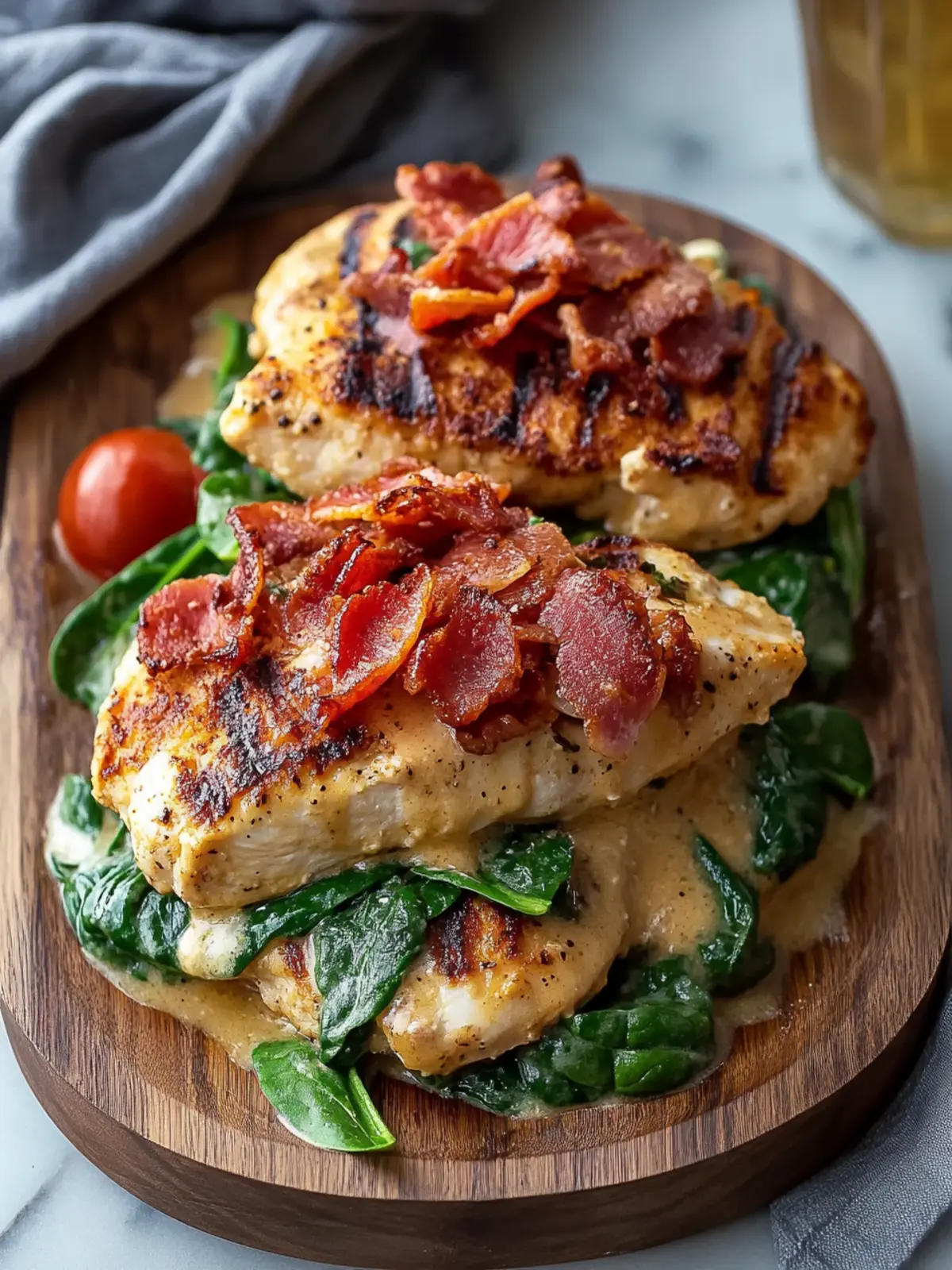 Smothered Chicken BLT with Spinach and Parmesan