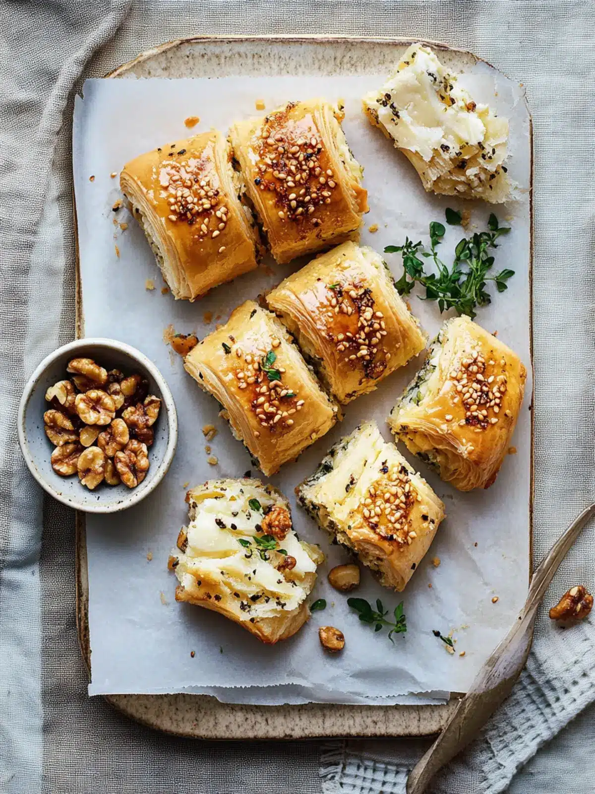 Pickled walnut and cheese rolls