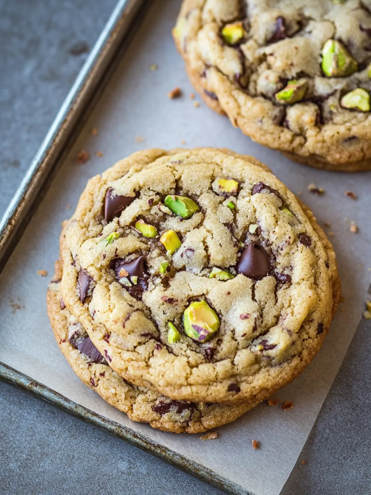 Salted Pistachio Dark Chocolate Chip Cookies