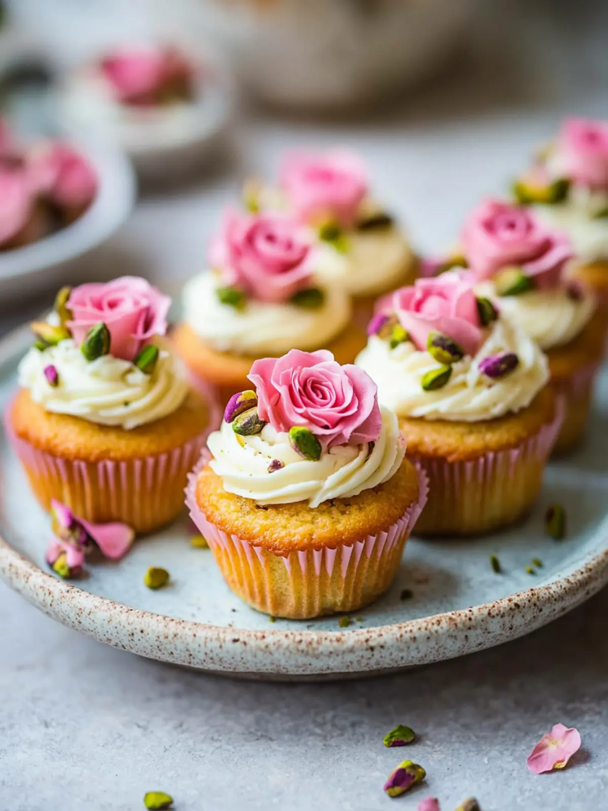 Vegan Mini Rose Pistachio Cupcakes