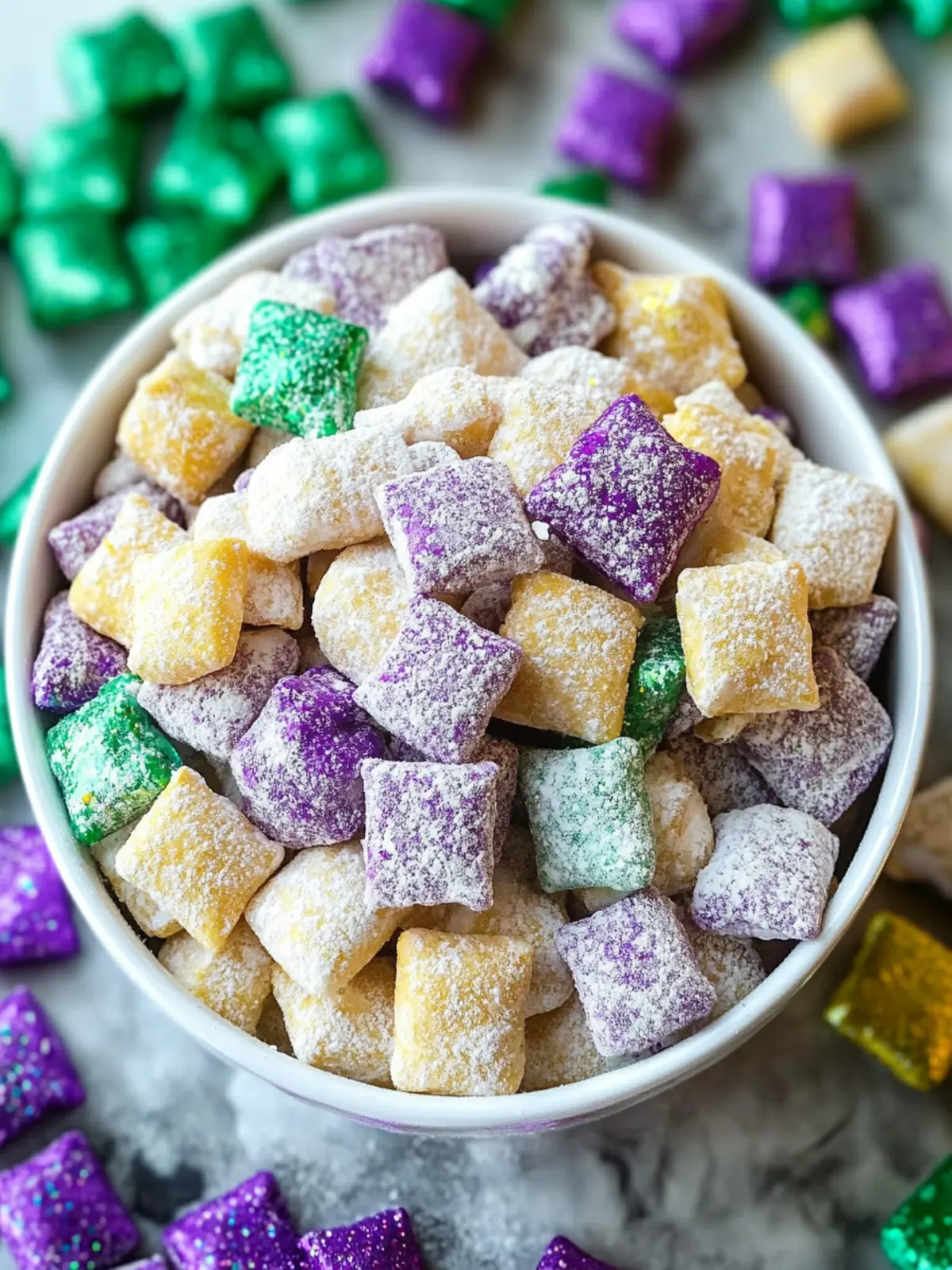 Mardi Gras Puppy Chow: A Fun, Gluten-Free Festive Treat 2 Mardi Gras Puppy Chow