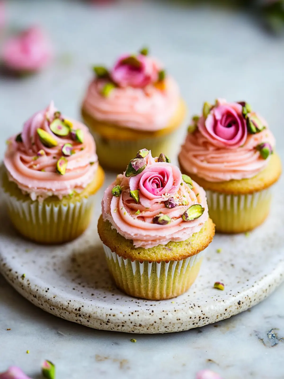 Vegan Mini Rose Pistachio Cupcakes