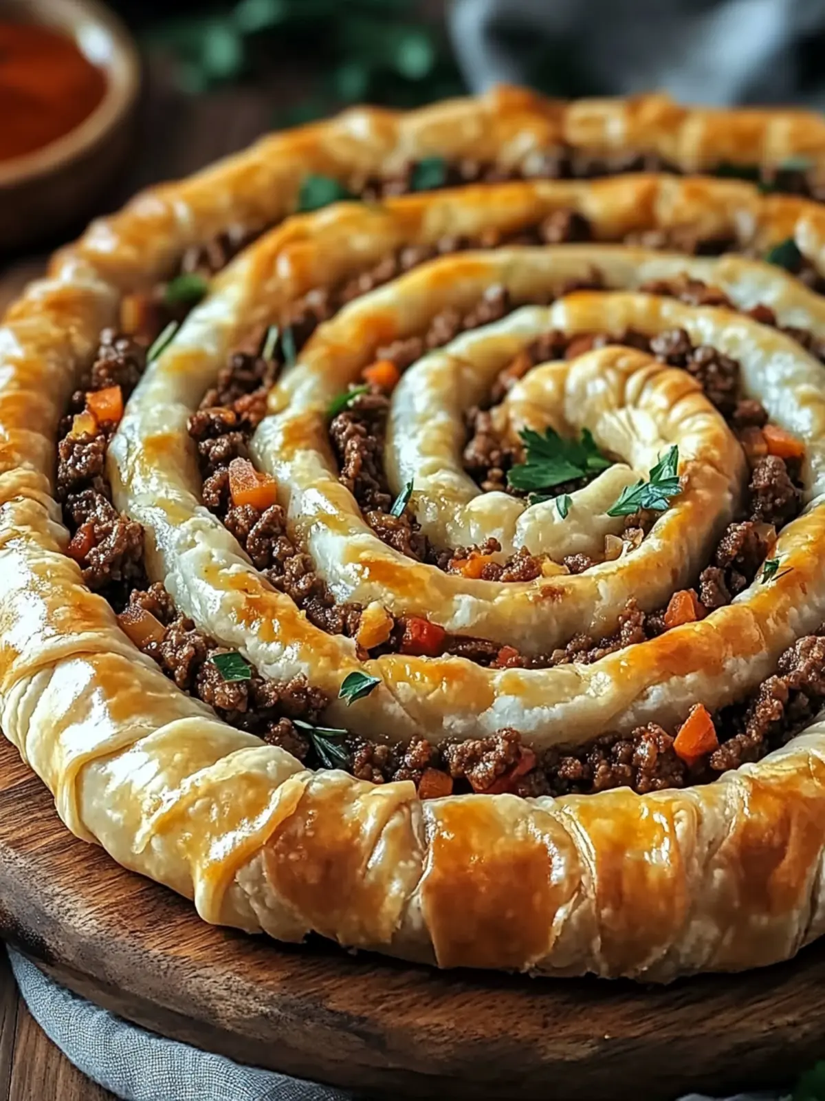 Savor Flaky Turkish Spiral Borek with Spiced Ground Beef 2 Turkish Spiral Borek with Spiced Ground Beef
