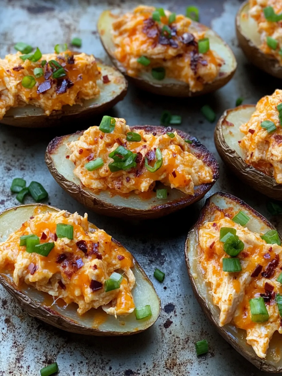 Crispy Buffalo Chicken Dip Loaded Potato Skins: Game Day Hit! 2 Crispy Buffalo Chicken Dip Loaded Potato Skins