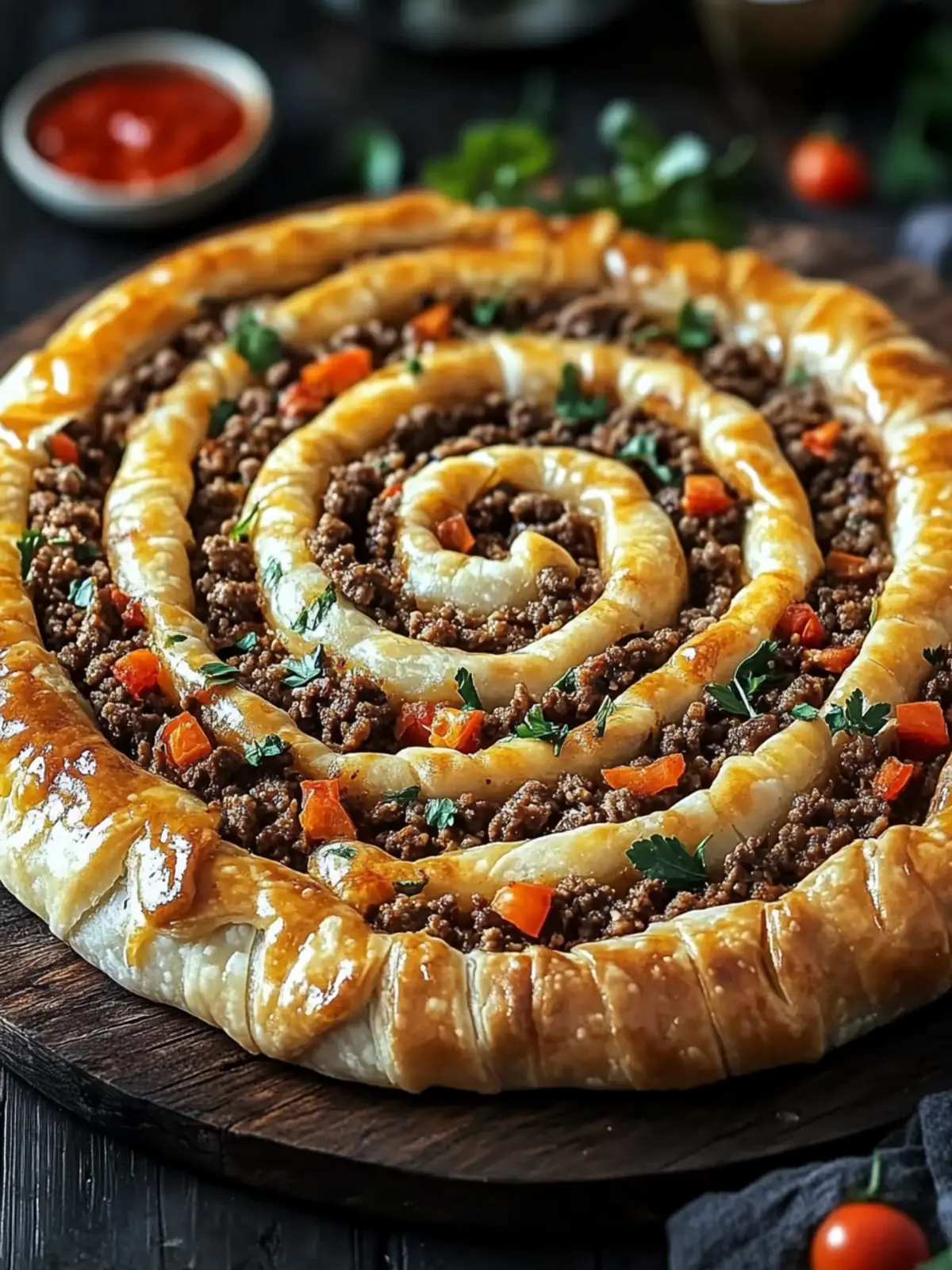 Savor Flaky Turkish Spiral Borek with Spiced Ground Beef 3 Turkish Spiral Borek with Spiced Ground Beef
