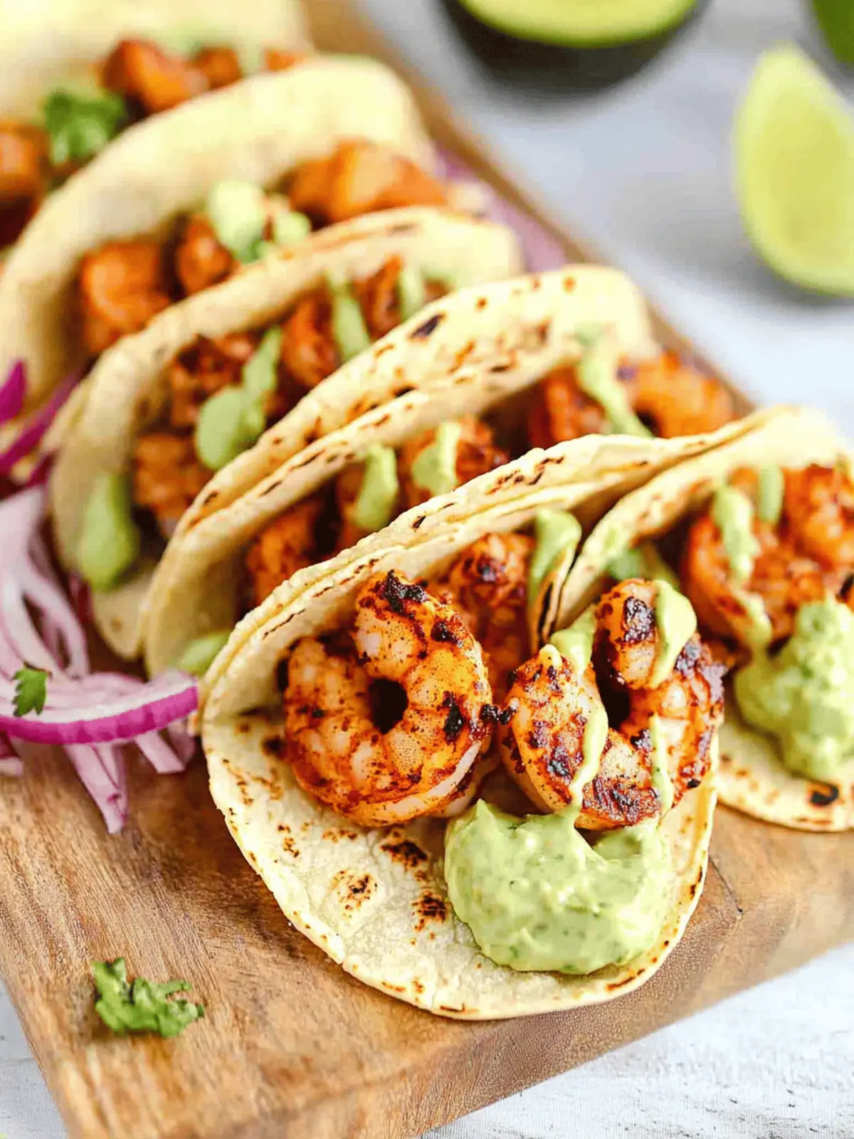 Spicy Shrimp Tacos with Avocado Crema