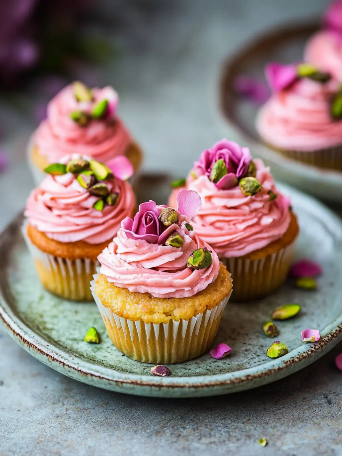 Vegan Mini Rose Pistachio Cupcakes