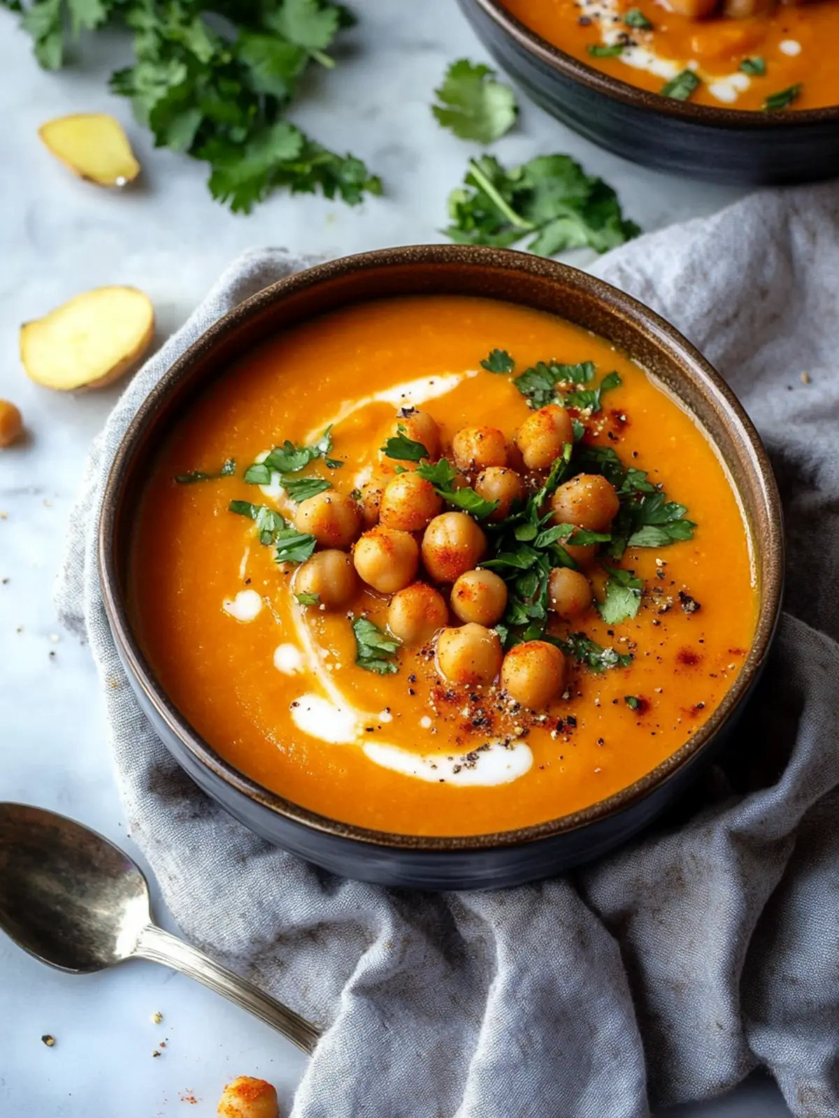 Moroccan Sweet Potato Soup with Chickpeas