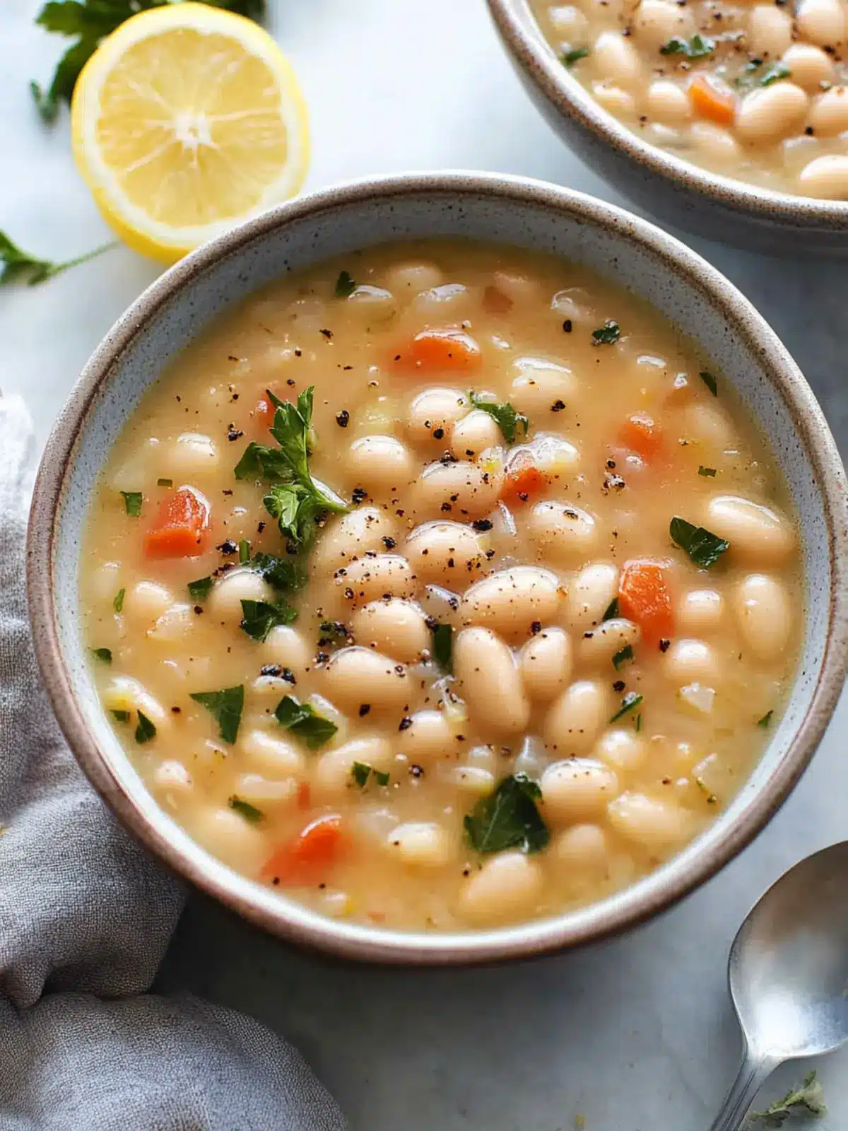 Greek White Bean Soup With Garlic & Lemon