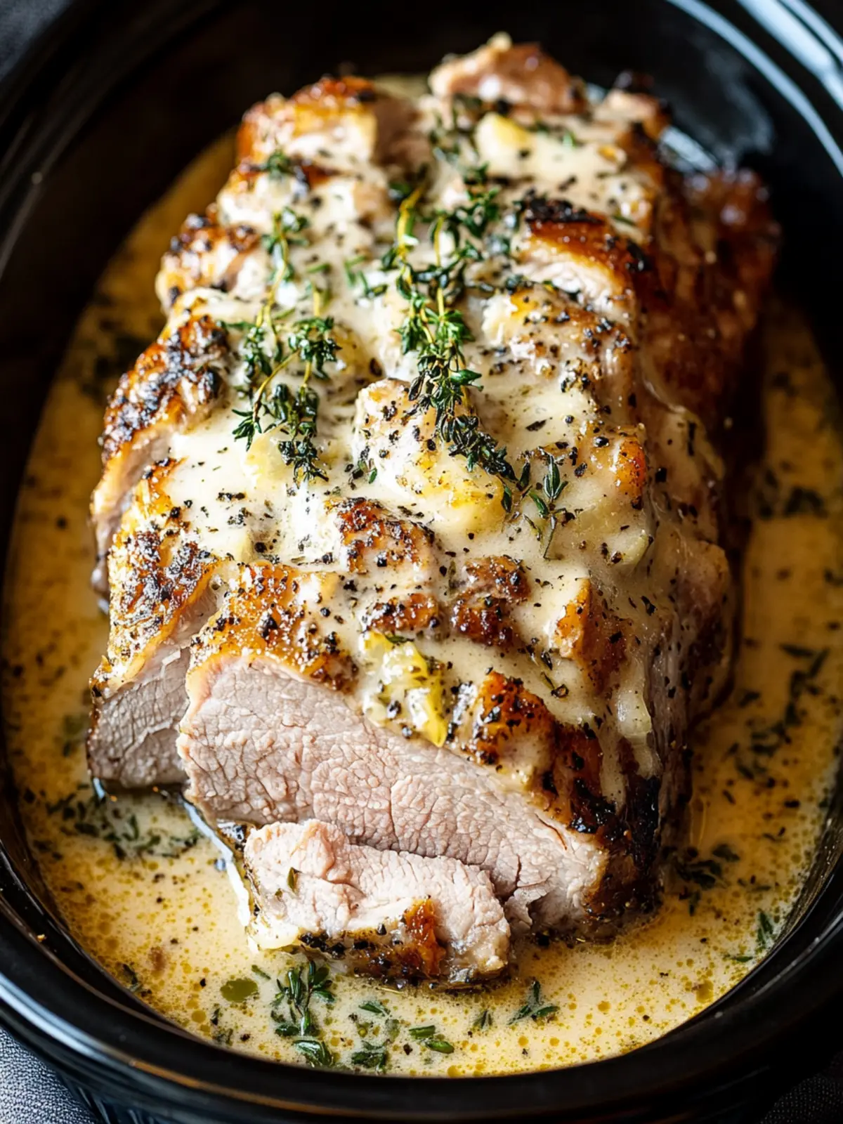 Crockpot Creamy Garlic Pork Loin