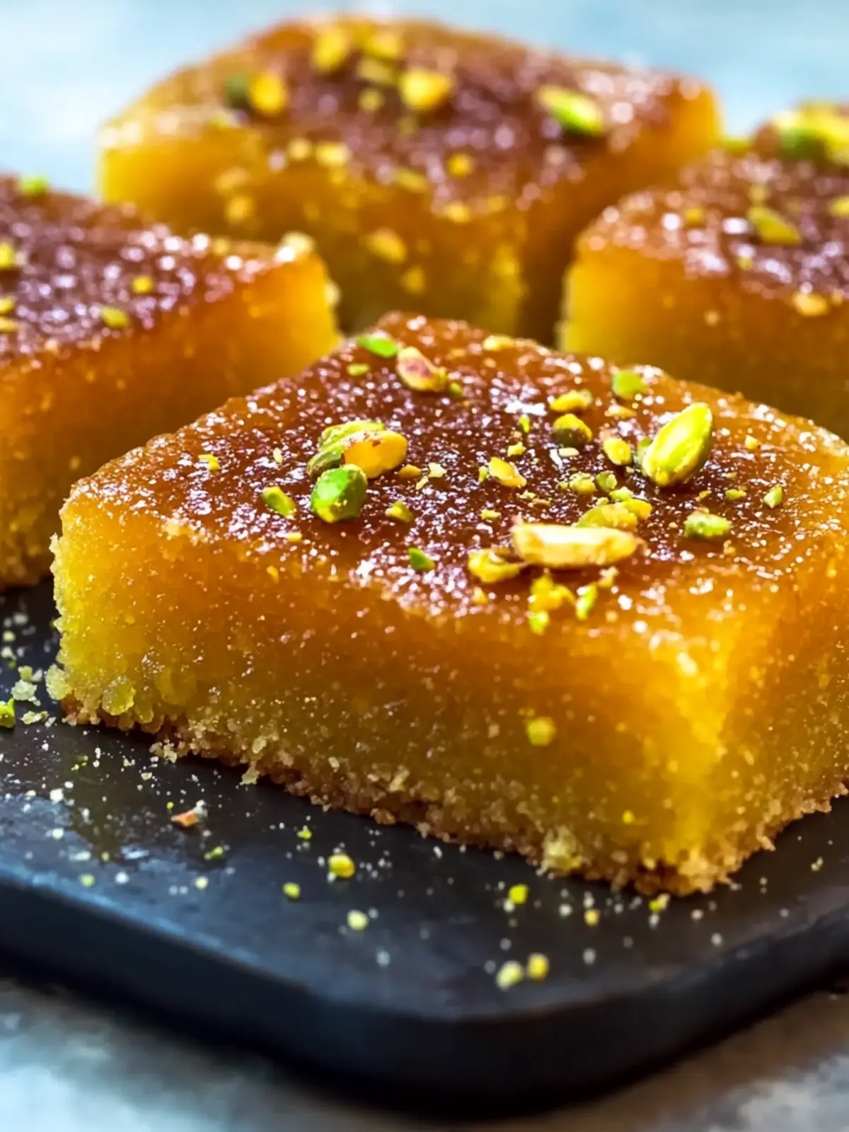 Saffron Pistachio Basbousa