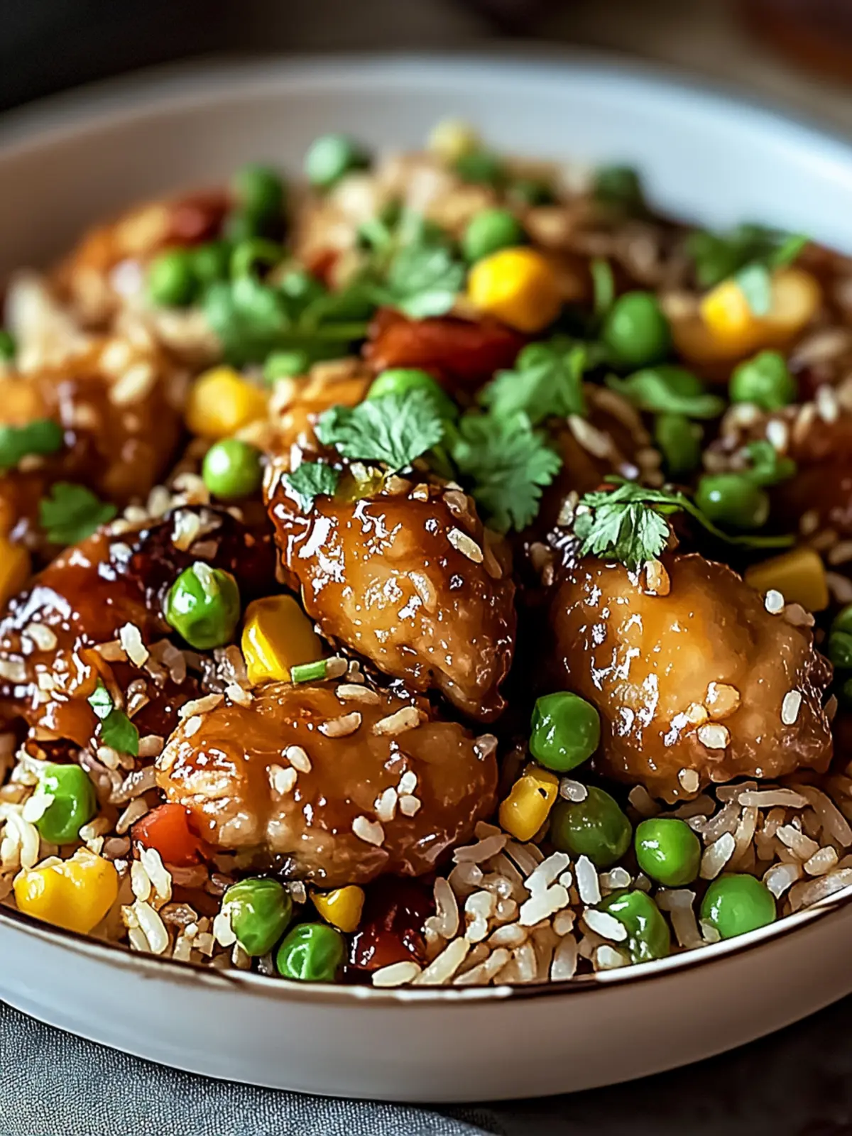 Crispy Saucy Chicken with Vegetable Fried Rice