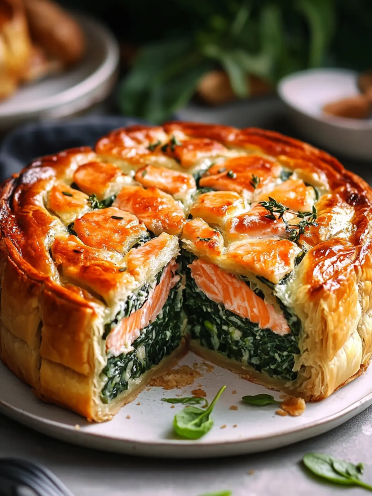 Rice & Spinach Puff Pastry Salmon Cake