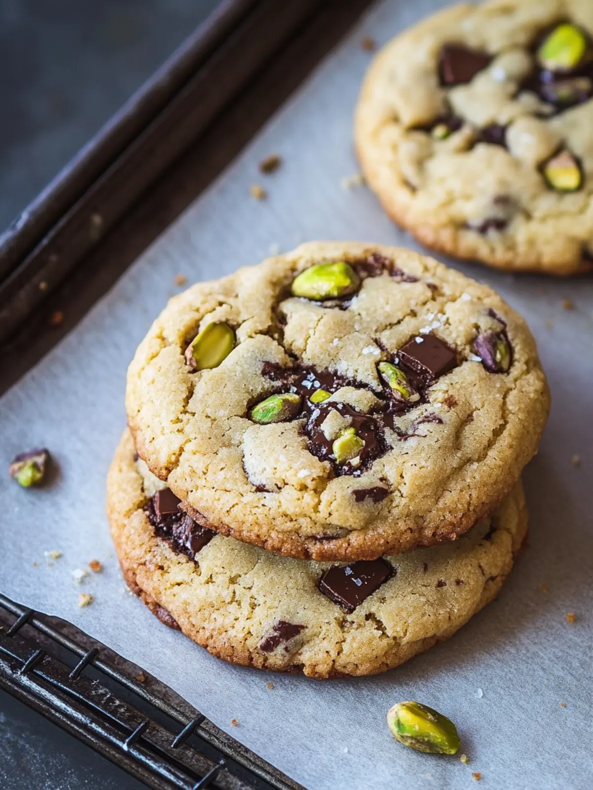 Salted Pistachio Dark Chocolate Chip Cookies
