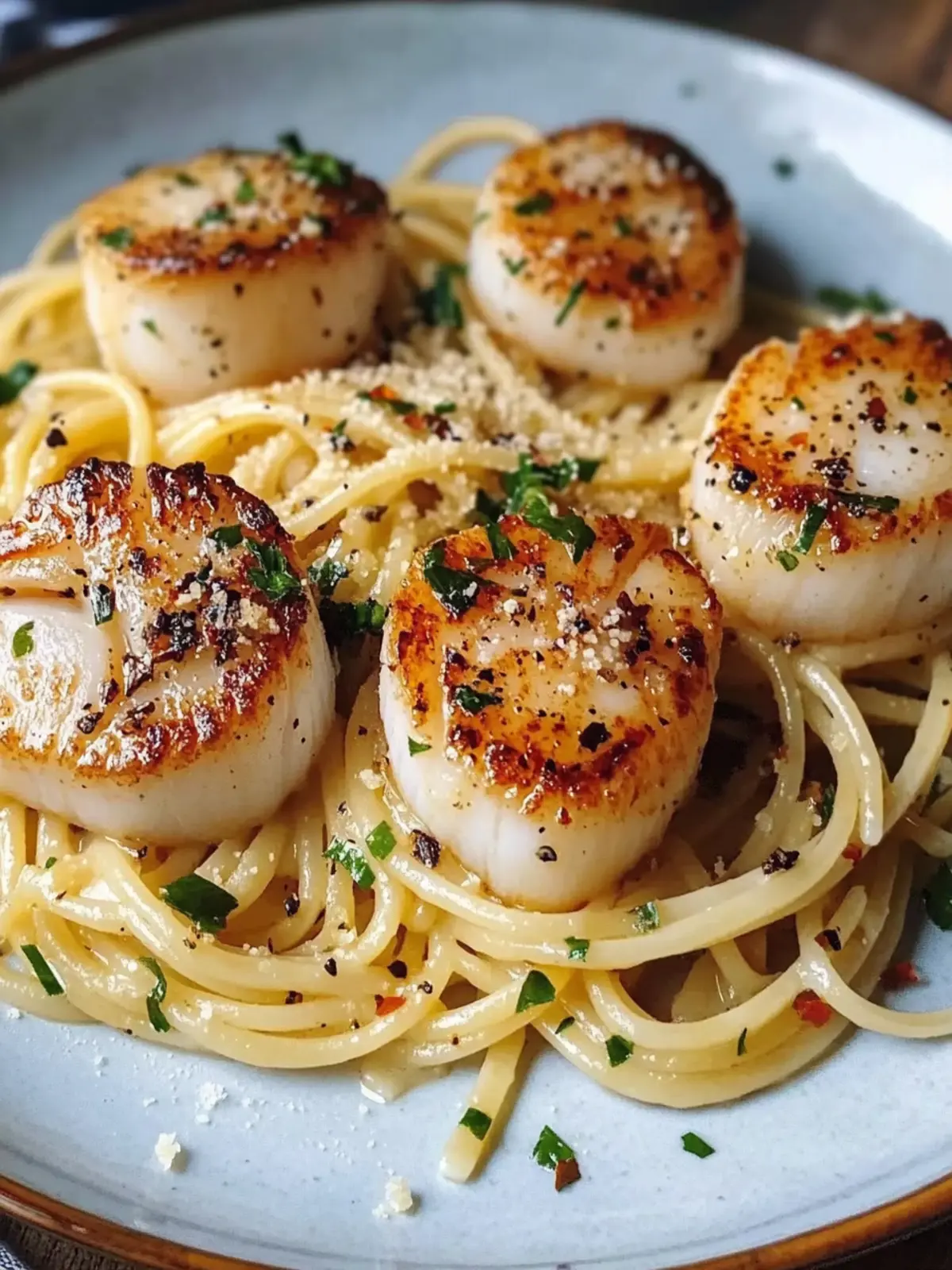 Seared Scallops over Garlic Pasta: A Romantic Dinner Delight 2 Seared Scallops over Garlic Pasta