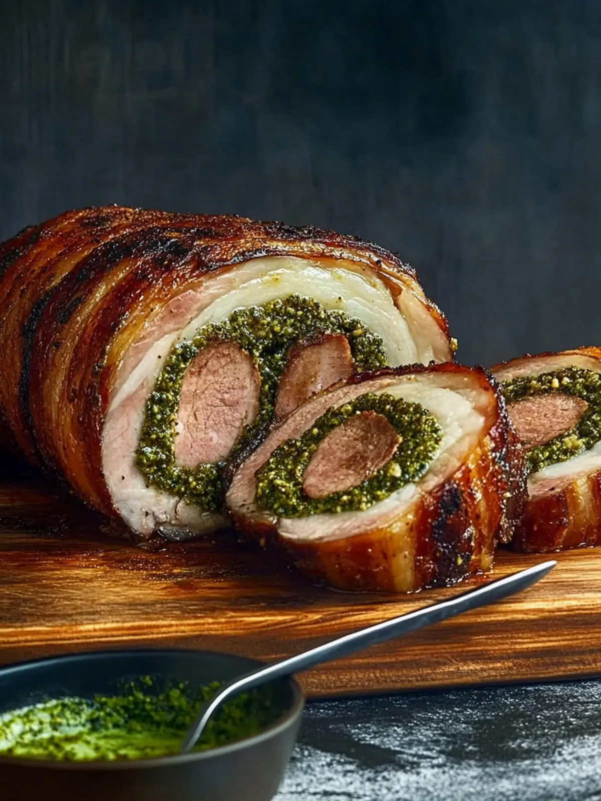 Pork Loin Stuffed with Pesto and Prosciutto