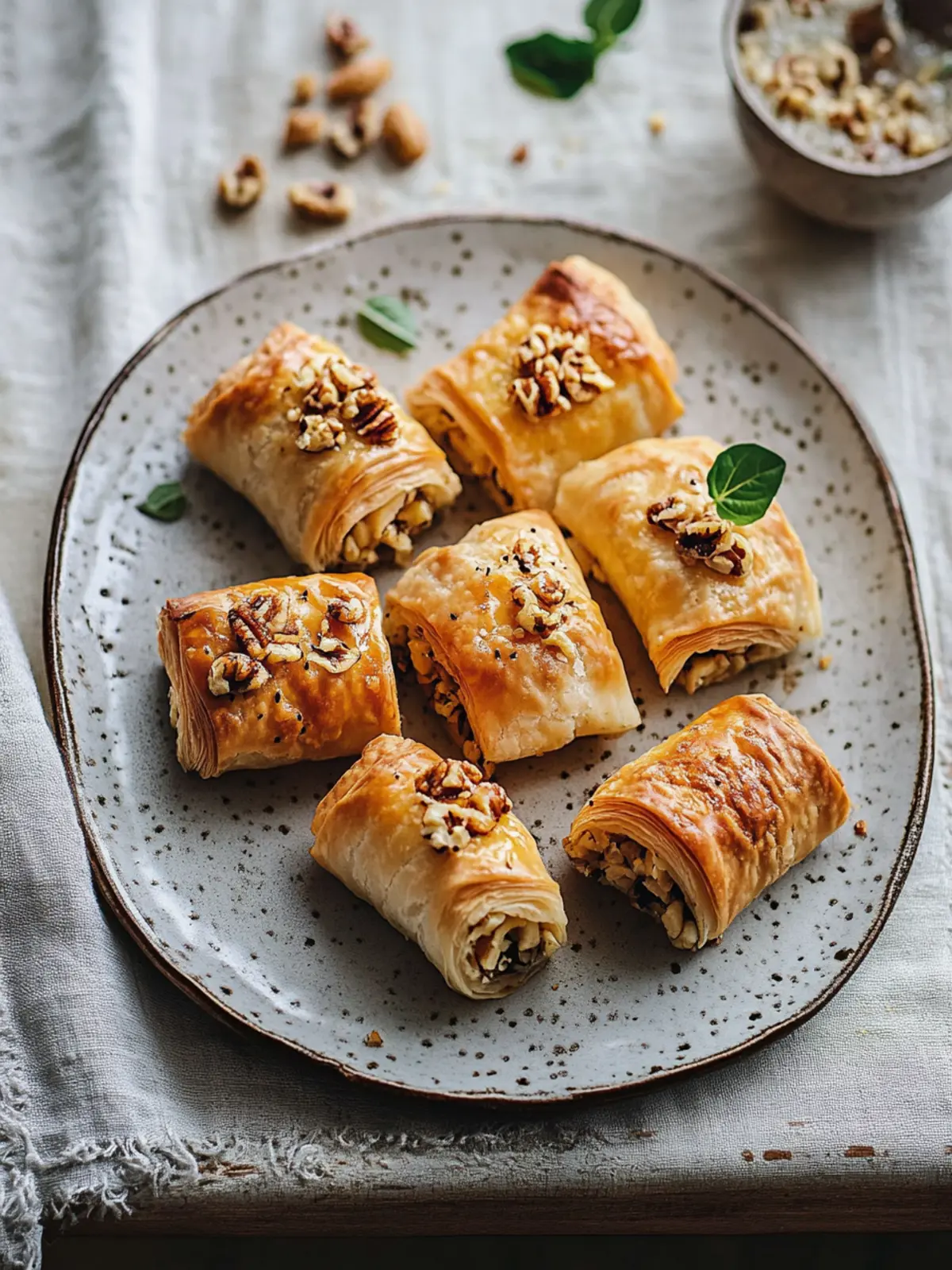 Pickled walnut and cheese rolls