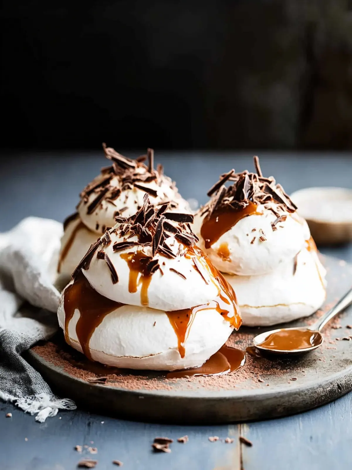 Divine Chocolate Pavlova with Salted Caramel Sauce Delight 2 Chocolate Pavlova with Salted Caramel Sauce