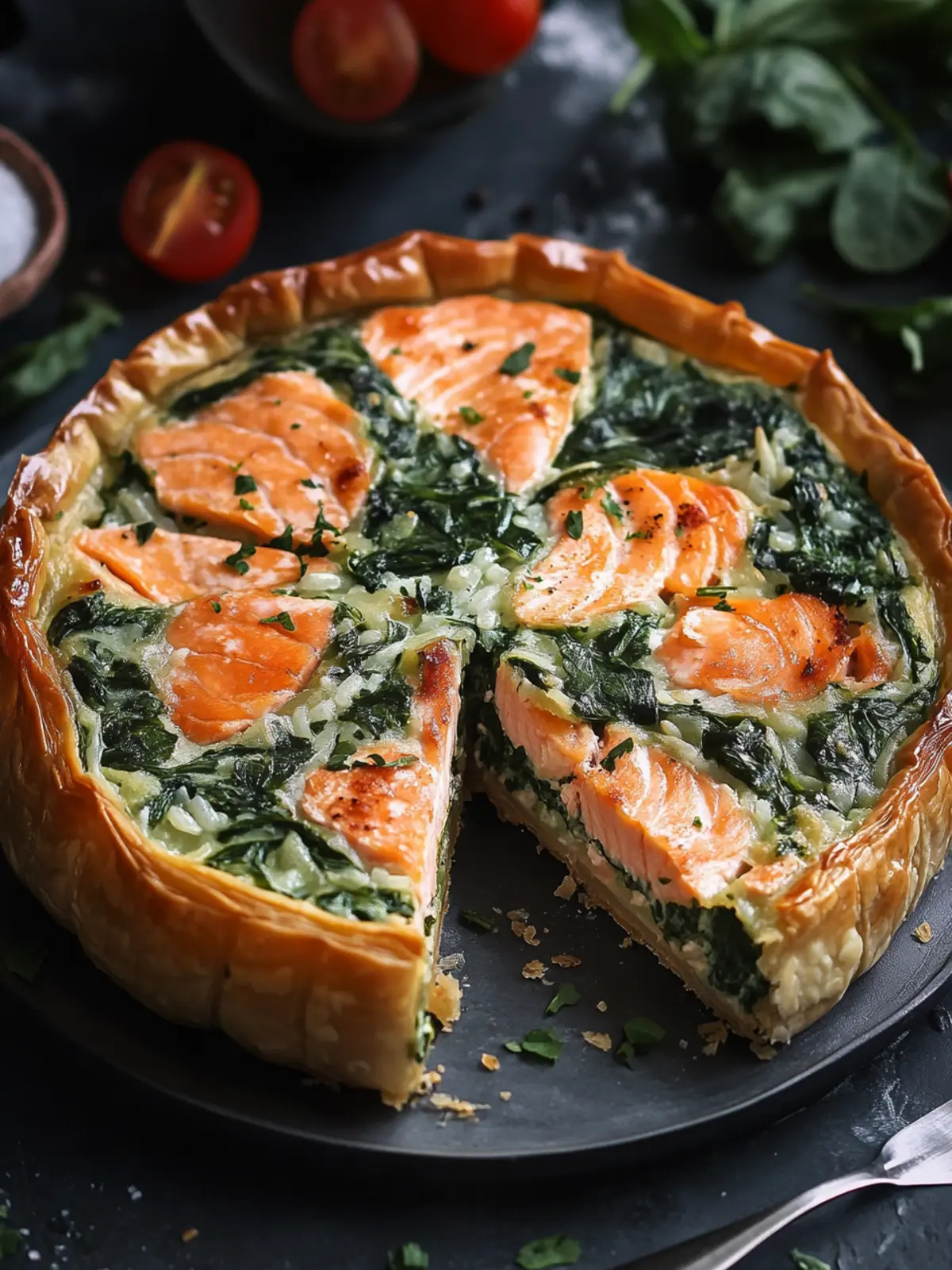 Rice & Spinach Puff Pastry Salmon Cake