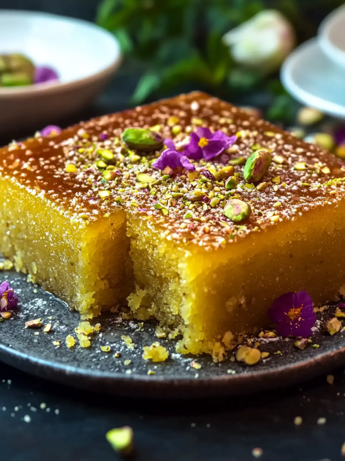 Saffron Pistachio Basbousa