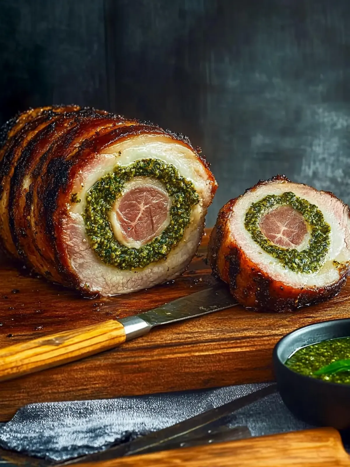 Pork Loin Stuffed with Pesto and Prosciutto