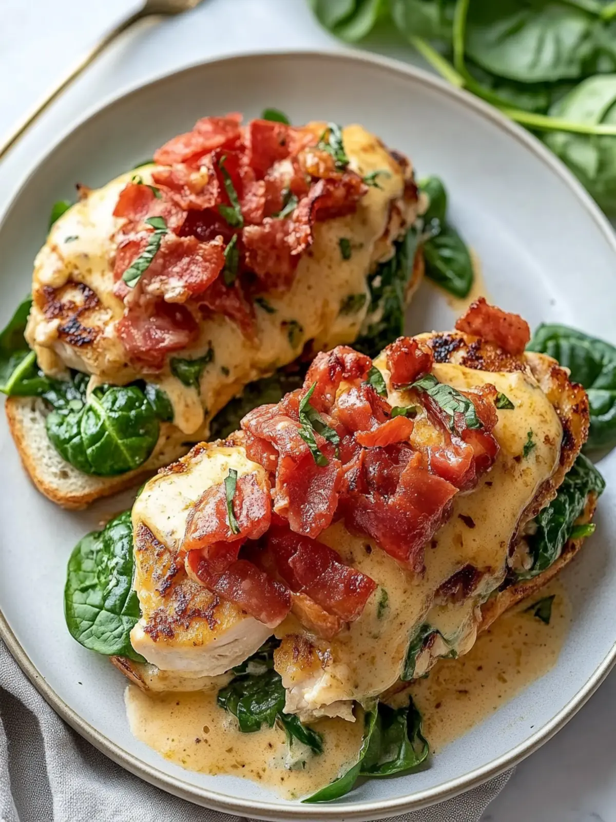 Smothered Chicken BLT with Spinach and Parmesan