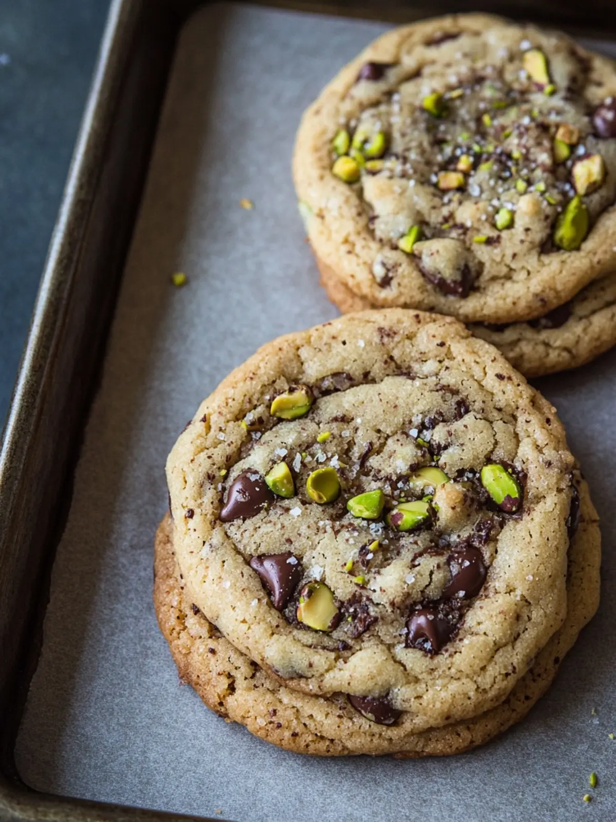 Salted Pistachio Dark Chocolate Chip Cookies