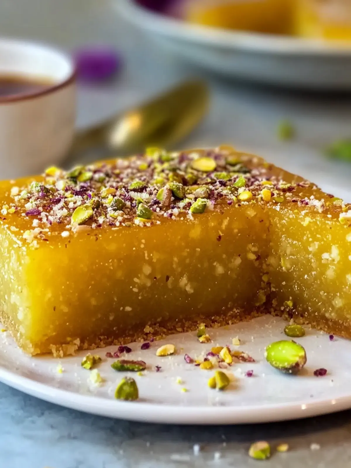 Saffron Pistachio Basbousa